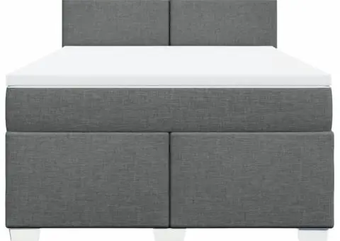 Pat continental cu saltea, gri închis, 160x200 cm, țesătură - 4/5