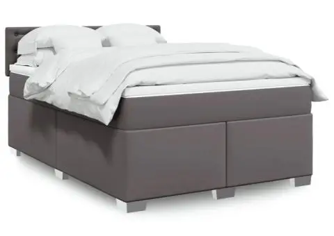 Pat box spring cu saltea, gri, 140x200 cm, piele ecologică - 1/5