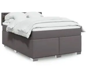 vidaXL Pat box spring cu saltea, gri, 140x200 cm, piele ecologică