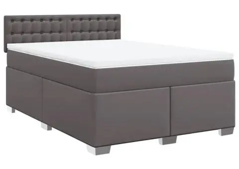 Pat box spring cu saltea, gri, 140x200 cm, piele ecologică - 2/5