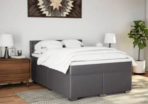 Pat box spring cu saltea, gri, 140x200 cm, piele ecologică - 3/5