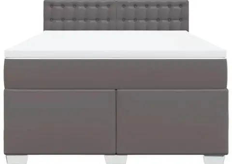 Pat box spring cu saltea, gri, 140x200 cm, piele ecologică - 4/5
