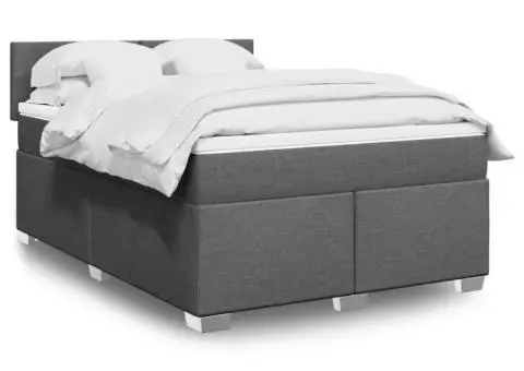 Pat continental cu saltea, gri închis, 160x200 cm, țesătură - 1/5