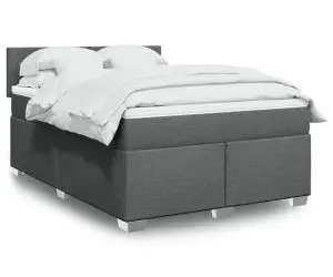 vidaXL Pat continental cu saltea, gri închis, 160x200 cm, țesătură