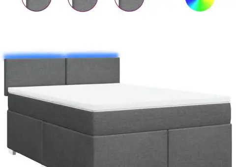 Pat continental cu saltea, gri închis, 160x200 cm, țesătură - 2/5