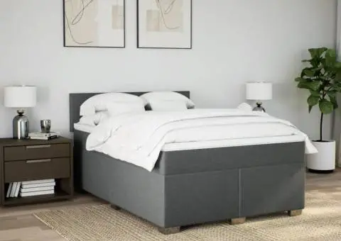 Pat continental cu saltea, gri închis, 160x200 cm, țesătură - 4/5