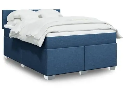 Pat continental cu saltea, albastru, 160x200cm, material textil - 1/5