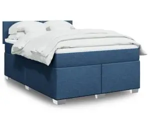 vidaXL Pat continental cu saltea, albastru, 160x200cm, material textil