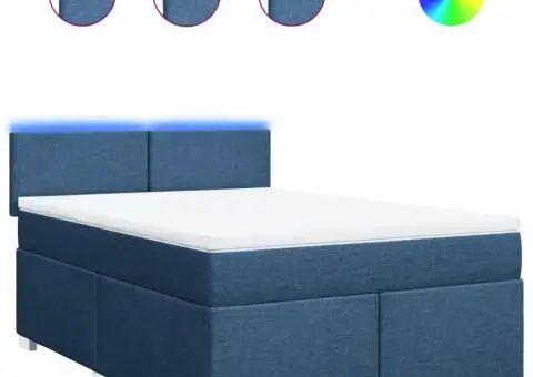 Pat continental cu saltea, albastru, 160x200cm, material textil - 2/5