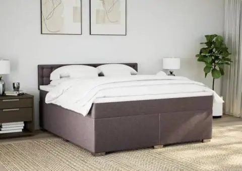 Pat continental cu saltea maro închis 180x200cm material textil - 3/5