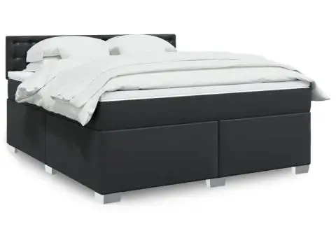 Pat box spring cu saltea, negru, 180x200 cm, piele ecologică - 1/5