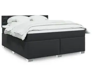 vidaXL Pat box spring cu saltea, negru, 180x200 cm, piele ecologică