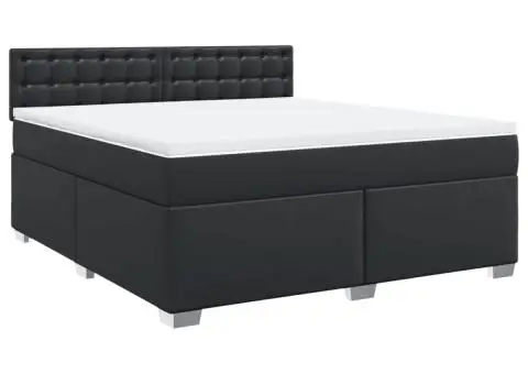 Pat box spring cu saltea, negru, 180x200 cm, piele ecologică - 2/5