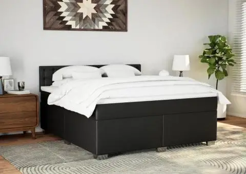 Pat box spring cu saltea, negru, 180x200 cm, piele ecologică - 3/5