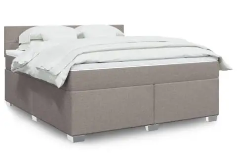 Pat continental cu saltea, gri taupe, 180x200 cm, textil - 1/5