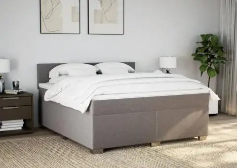 Pat continental cu saltea, gri taupe, 180x200 cm, textil - 3/5