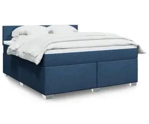 vidaXL Pat box spring cu saltea, albastru, 180x200 cm, material textil