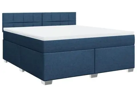 Pat box spring cu saltea, albastru, 180x200 cm, material textil - 2/5