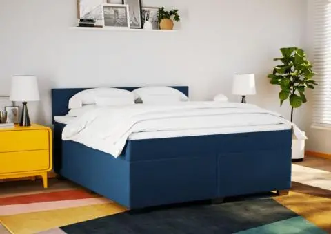 Pat box spring cu saltea, albastru, 180x200 cm, material textil - 3/5