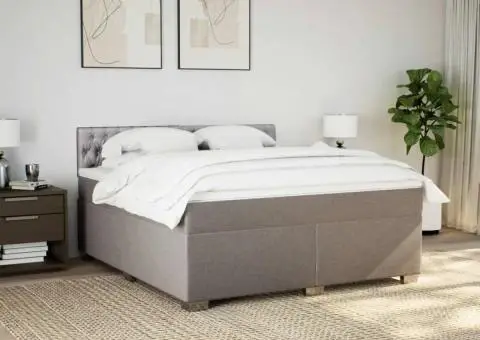 Pat continental cu saltea, gri taupe, 180x200 cm, textil - 3/5