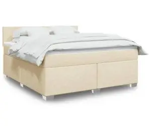 vidaXL Pat continental cu saltea, crem, 180x200 cm, textil