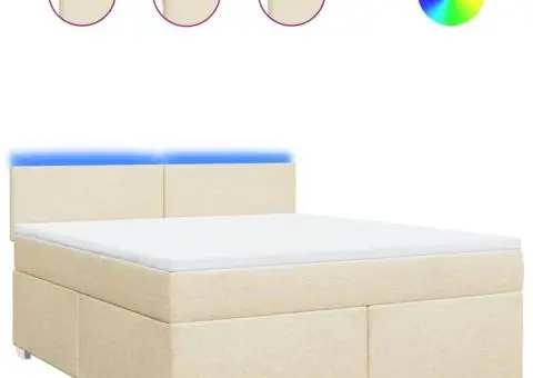 Pat continental cu saltea, crem, 180x200 cm, textil - 2/5