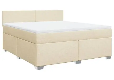 Pat continental cu saltea, crem, 180x200 cm, textil - 3/5