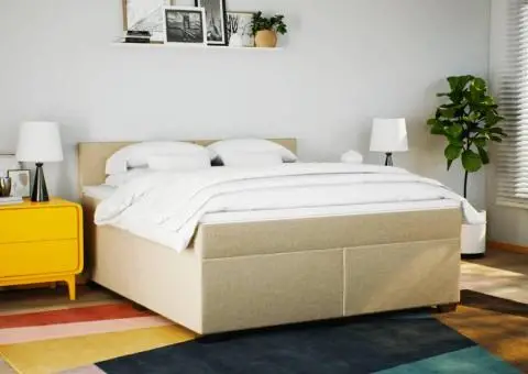 Pat continental cu saltea, crem, 180x200 cm, textil - 4/5