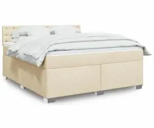 vidaXL Pat continental cu saltea, crem, 180x200 cm, textil