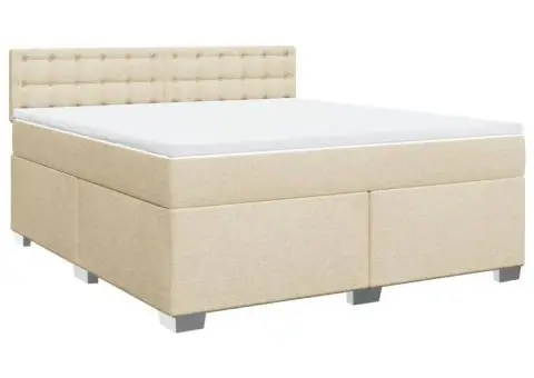 Pat continental cu saltea, crem, 180x200 cm, textil - 2/5