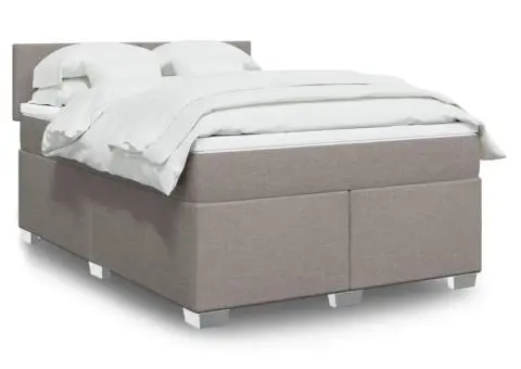 Pat box spring cu saltea, gri taupe, 140x200 cm, textil - 1/5