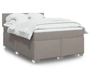 vidaXL Pat box spring cu saltea, gri taupe, 140x200 cm, textil