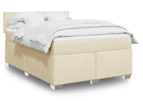 Pat box spring cu saltea, crem, 140x200 cm, textil - 1/5