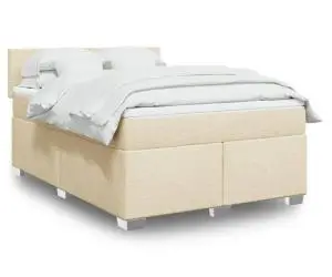 vidaXL Pat box spring cu saltea, crem, 140x200 cm, textil