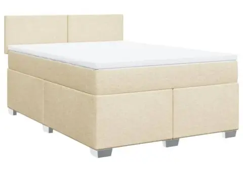 Pat box spring cu saltea, crem, 140x200 cm, textil - 2/5