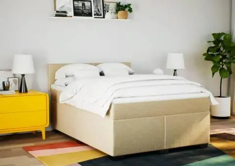 Pat box spring cu saltea, crem, 140x200 cm, textil - 3/5