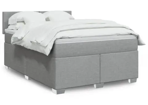 Pat box spring cu saltea, gri deschis, 140x190 cm, textil - 1/5