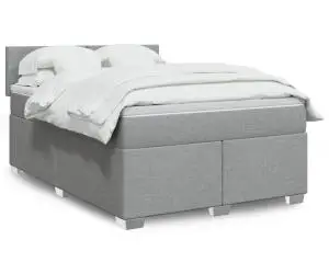 vidaXL Pat box spring cu saltea, gri deschis, 140x190 cm, textil