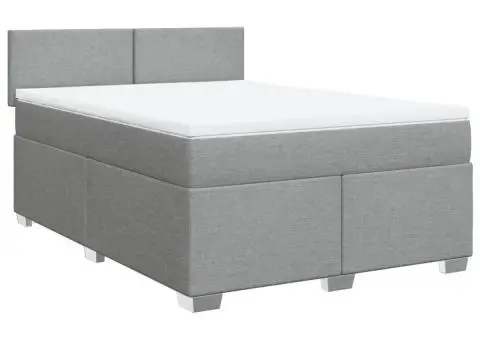 Pat box spring cu saltea, gri deschis, 140x190 cm, textil - 2/5