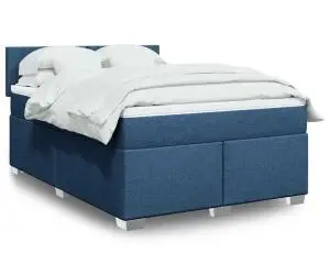 vidaXL Pat box spring cu saltea, albastru, 140x200 cm, textil