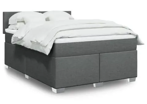 Pat box spring cu saltea, gri închis, 140x190 cm, textil - 1/5