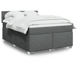 vidaXL Pat box spring cu saltea, gri închis, 140x190 cm, textil