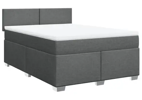 Pat box spring cu saltea, gri închis, 140x190 cm, textil - 3/5