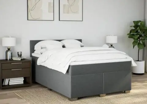 Pat box spring cu saltea, gri închis, 140x190 cm, textil - 4/5