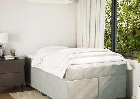 Pat continental cu saltea, gri deschis, 120x200 cm, catifea - 3/5