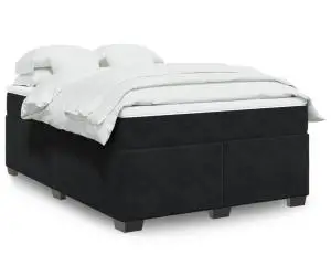 vidaXL Pat box spring cu saltea, negru, 140x200 cm, catifea