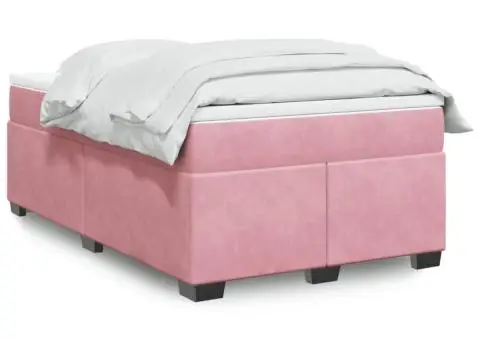Pat box spring cu saltea, roz, 120x200 cm, catifea - 1/5