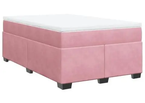 Pat box spring cu saltea, roz, 120x200 cm, catifea - 2/5
