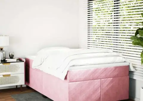 Pat box spring cu saltea, roz, 120x200 cm, catifea - 3/5