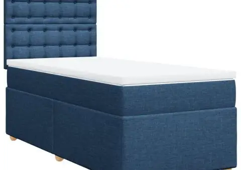 Pat box spring cu saltea, albastru, 90x190 cm, textil - 2/5